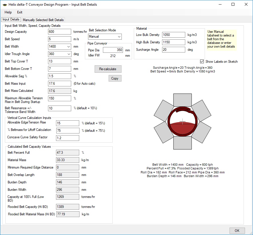 Input Belt Details Form - Pipe Conveyor