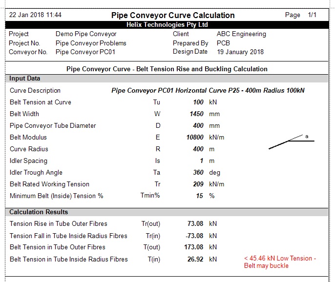 Pipe Conveyor Curve Report - Low Tension
