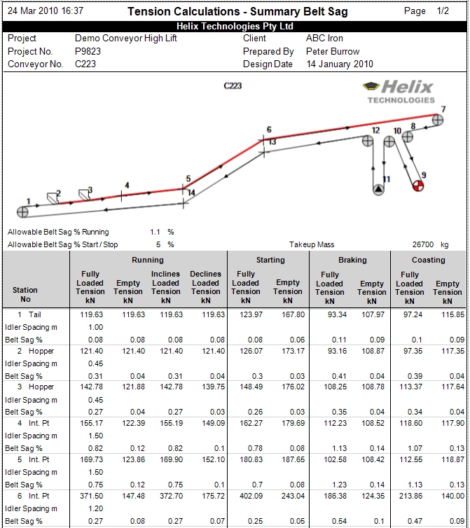 Belt Sag Summary Report Image